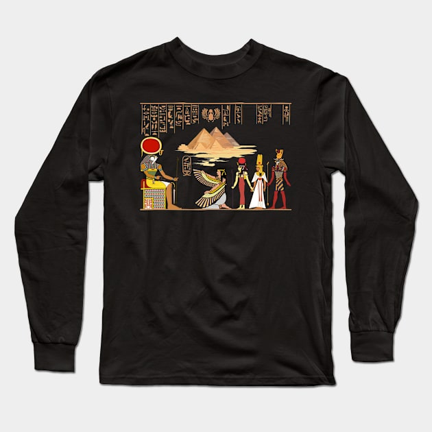 Egyptian Papyrus Pyramid Pharao Goddess Gift Idea Long Sleeve T-Shirt by Macphisto Shirts